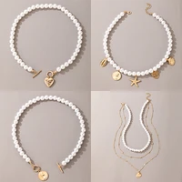 temperament all match item accessories fashion coin word buckle short necklace pearl necklace bracelet clavicle chain