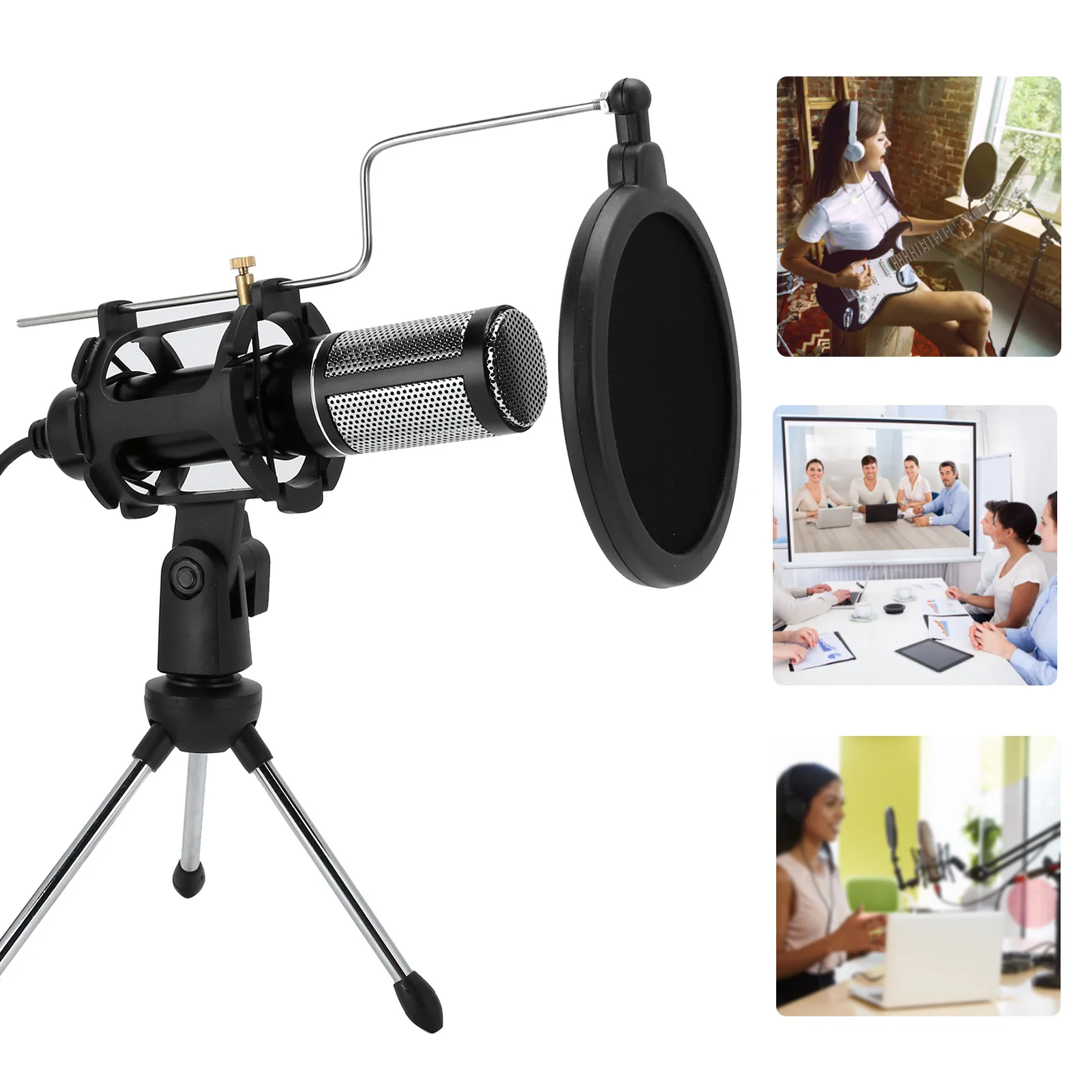 

USB Microphone Capacitor Microphone Detachable Wired Condenser Studio Mic With Metal Stand Tripod Clip For PC PS4 Playstation 4