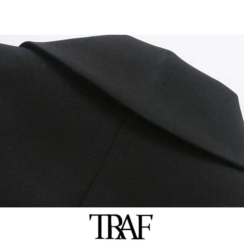 

TRAF Women Vintage Stylish Short Style Double Breasted Blazer Coat Fashion Notched Collar Long Sleeve Female Outerwear Chic Tops