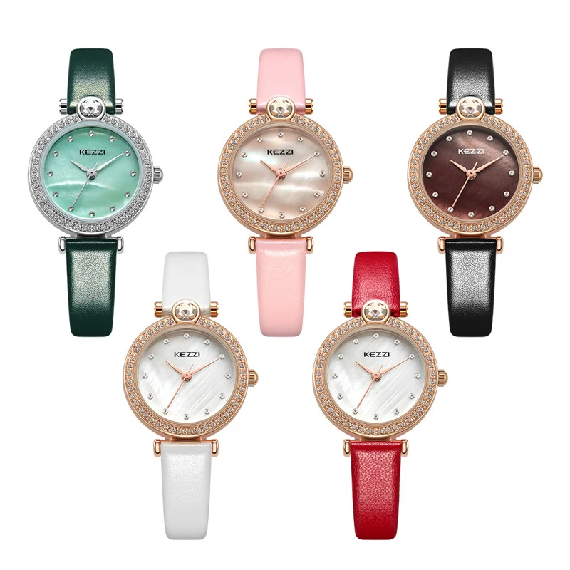 

KEZZI Luxury Rhinestone Watch Round Quartz Watches Casual Fashion Leather Watch Women Dress Wristwatch Relogio Femino