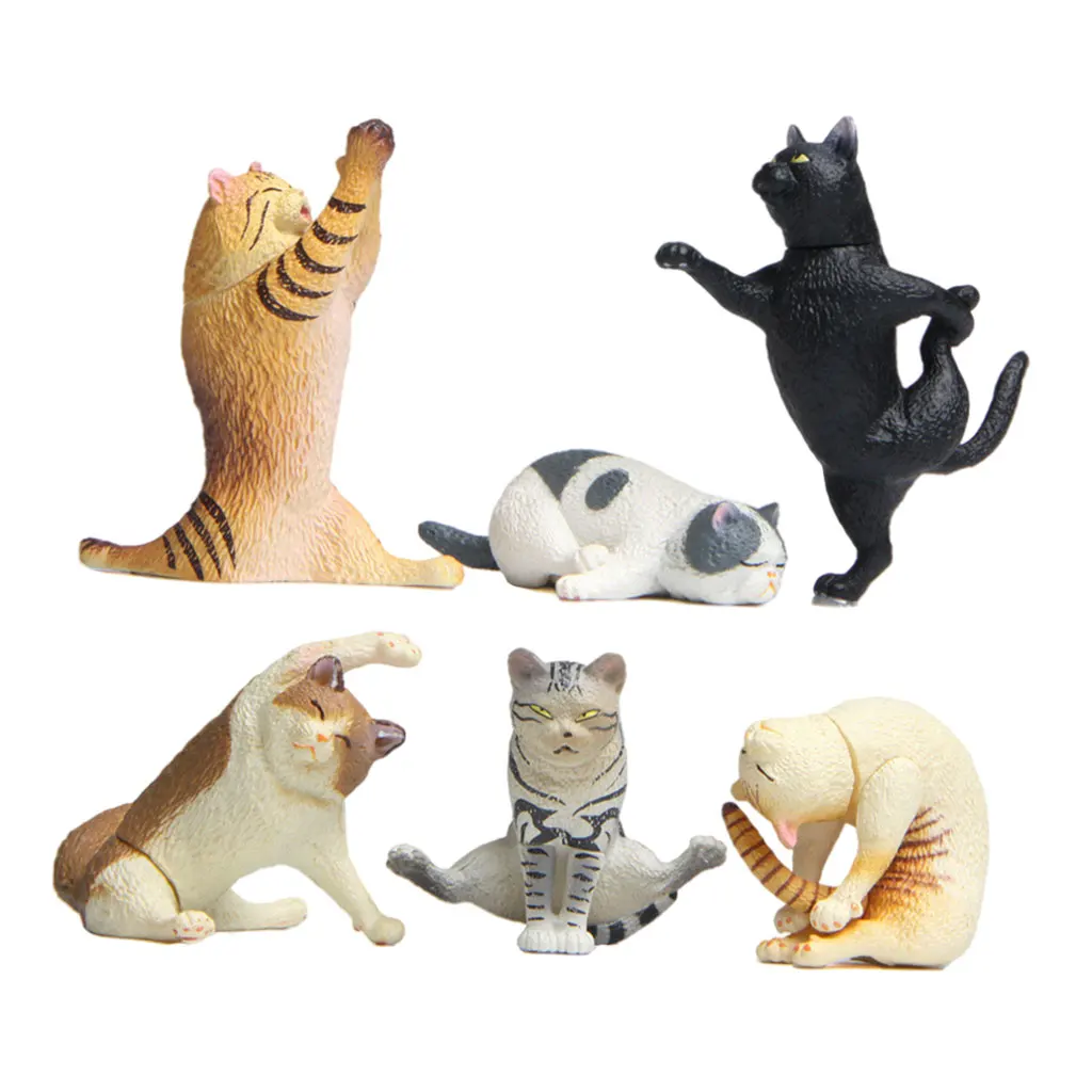 

6/Set Yoga Cat Figures Statues Animal Miniature Figurines Collectibles Gifts