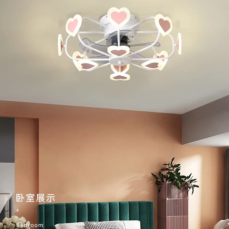 Children's room bedroom lamp mute fan lamp creative personality love lamp Nordic postmodern simple LED thin remote