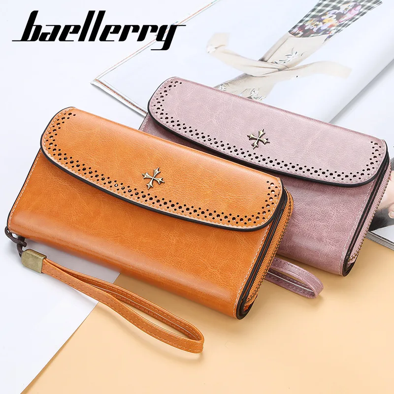 

Wholesale Baellerry Women Wallet Leather Long High Quality Solid Color Hasp Zipper Wallet Female Mobile Bags 100PCS/lot