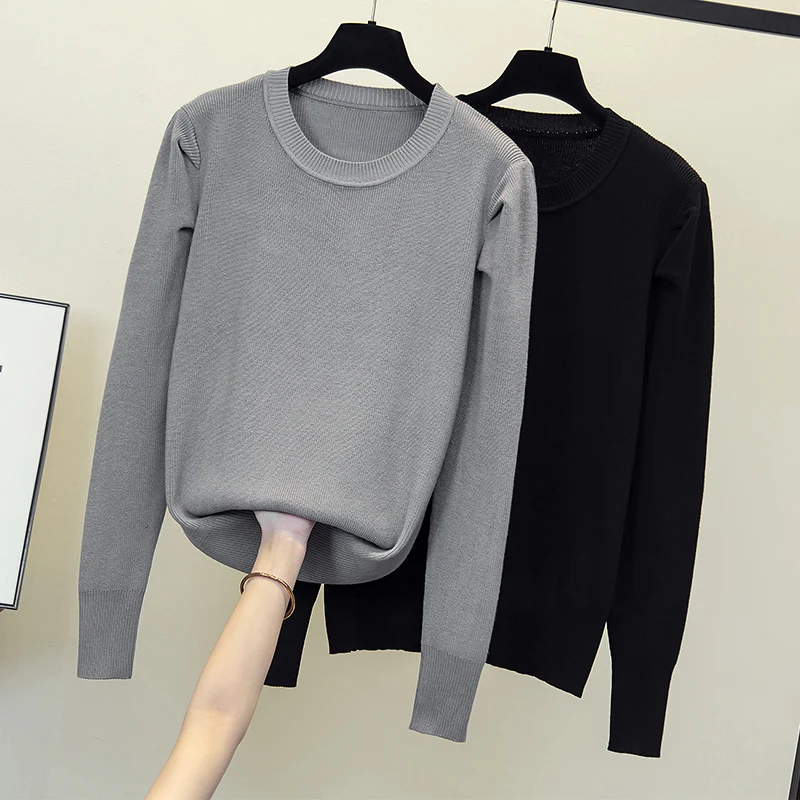 

Black Grey Knitted Plus Large Size Oversize Korean Style Fashion Pullovers For Autumn Women'S Clothing Ladies Sweaters 2021 Tops