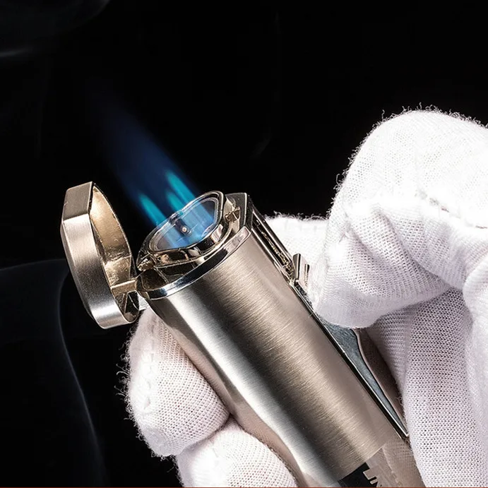 Новая мощная тройная зажигалка ветрозащитная факфонарь ная турбо ручка