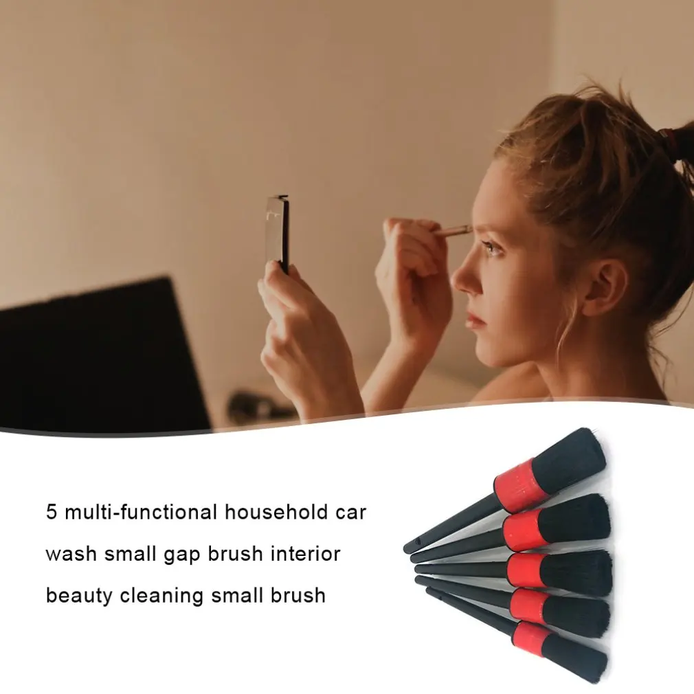 

New Car Cleaning Tool 5PCS Natural Boar Hair Car Detailing Brushes Set For Car Interior Gap Rims Dashboard Wheel Air Vent Trim