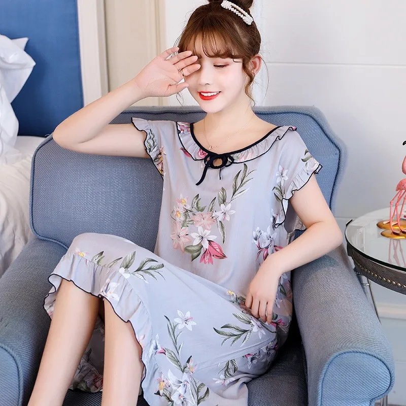 Халат-кимоно Женский хлопковый с цветочным принтом ночнушка для сна