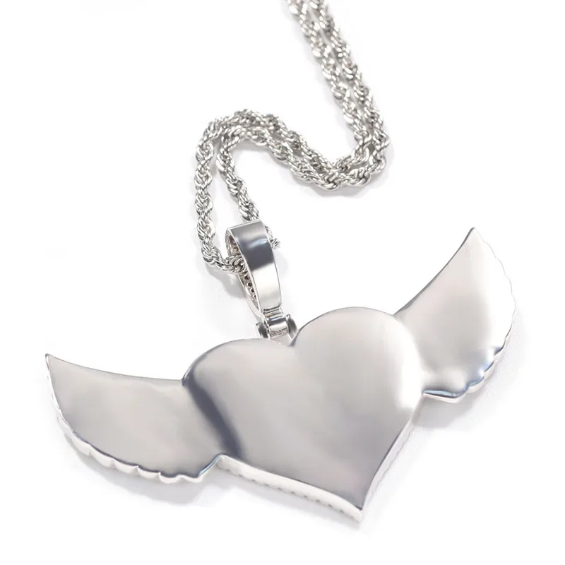 

Customized Photo Memorial Jewelry with Iced Out Angel Wing For Men's Women's Hip Hop Personalized Picture Necklace AAA+ 5.2*7CM