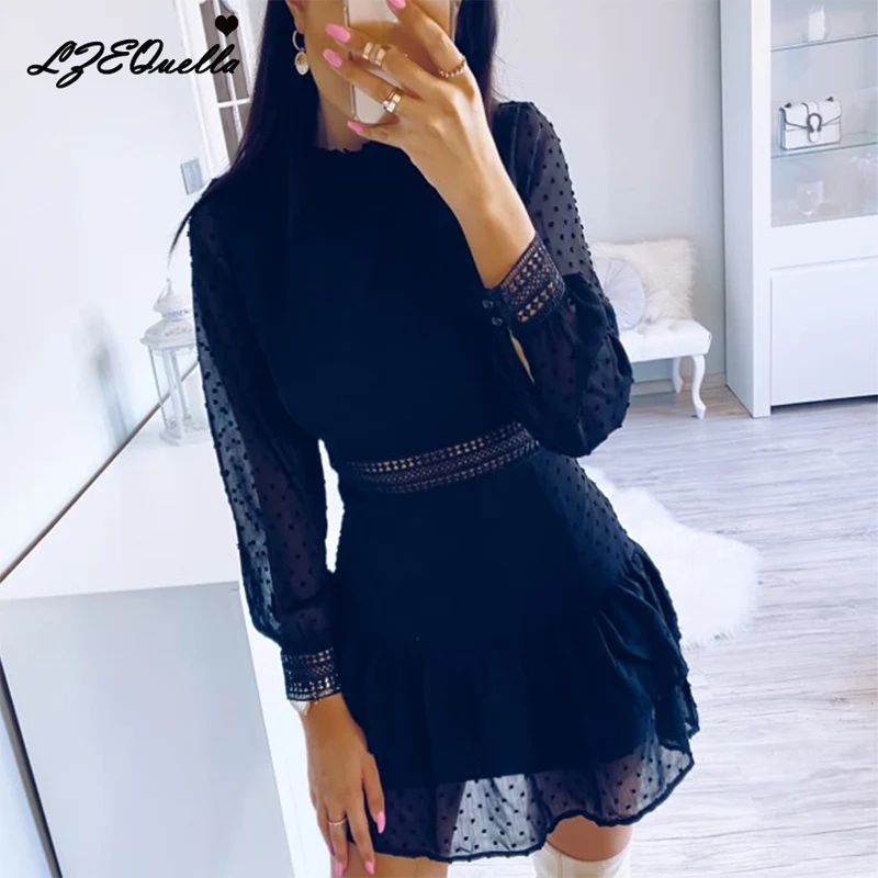 Женское открытое мини-платье белое плиссированное платье с длинным рукавом