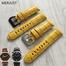 24MM Yellow Crocodile Pattern Genuine leather Watchband Watch Strap Replace For Panerai PAM441 PAM11