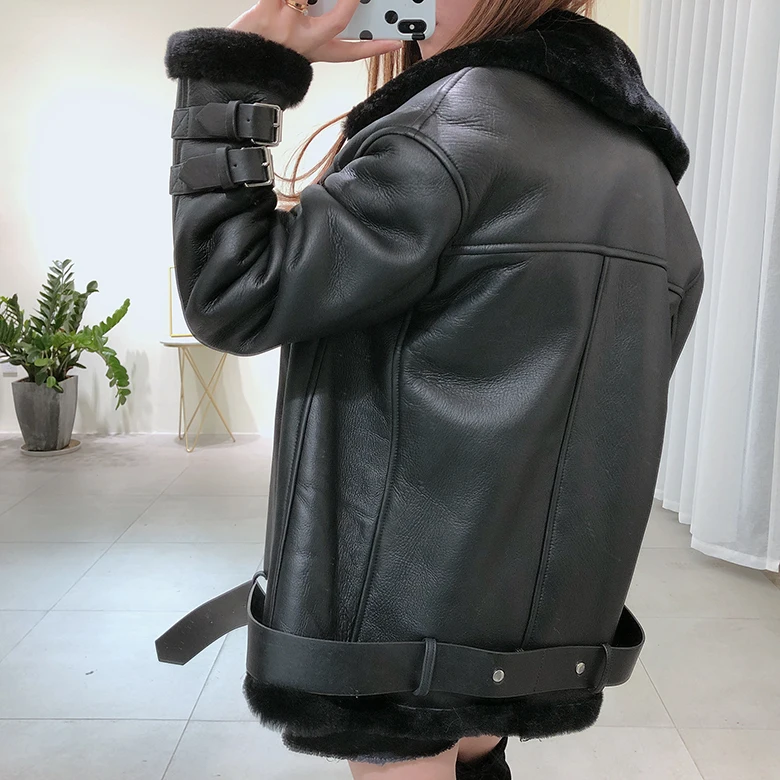 Женское пальто из натуральной овчины и меха зима 2019 модная теплая толстая