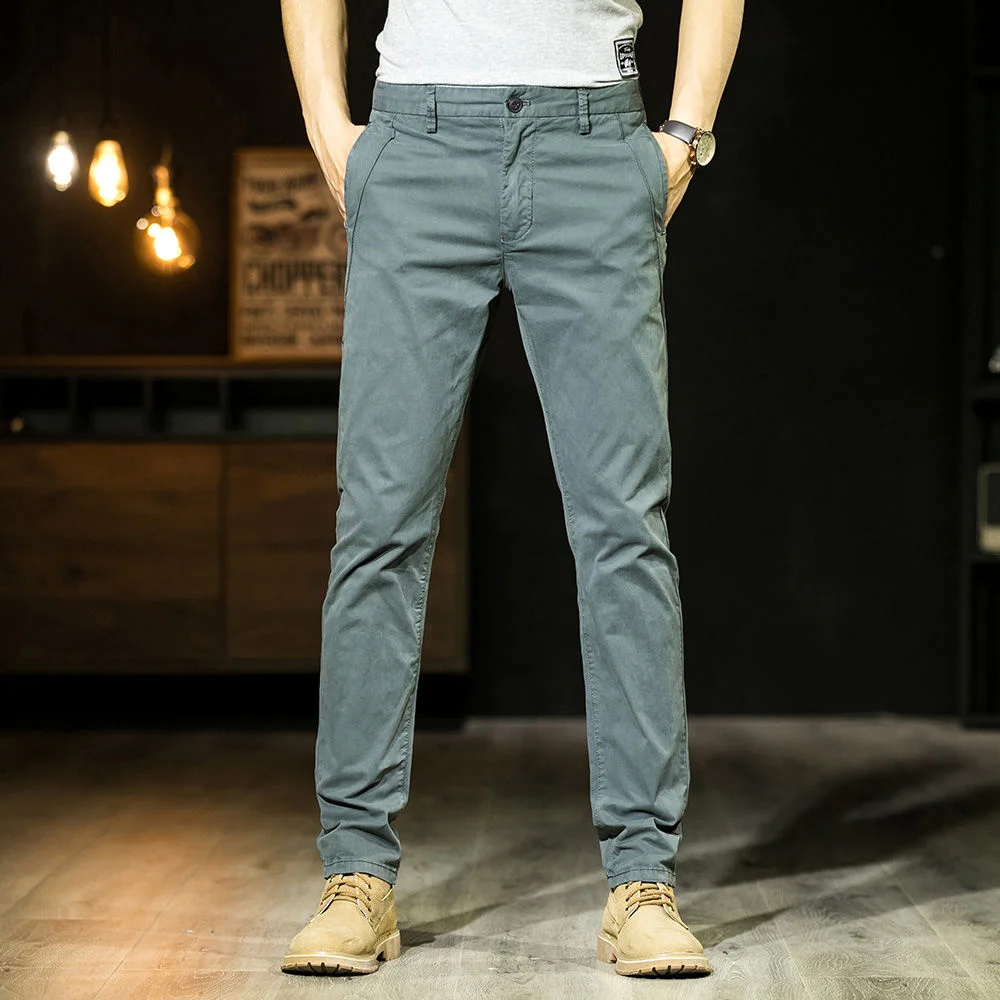 

Korean slim fit thin wash used solid color slim fit elastic straight pants control