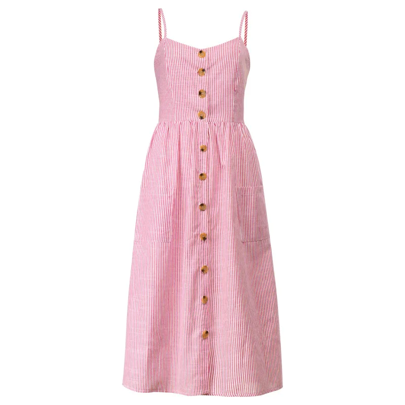 Женский хлопковый сарафан средней длины повседневное пляжное платье в полоску