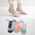 Новинка, 5 пар, женские полосатые невидимые носки с принтом, подкладка для обуви, носки-башмачки Harajuku, кавайные носки для женщин, 36-41