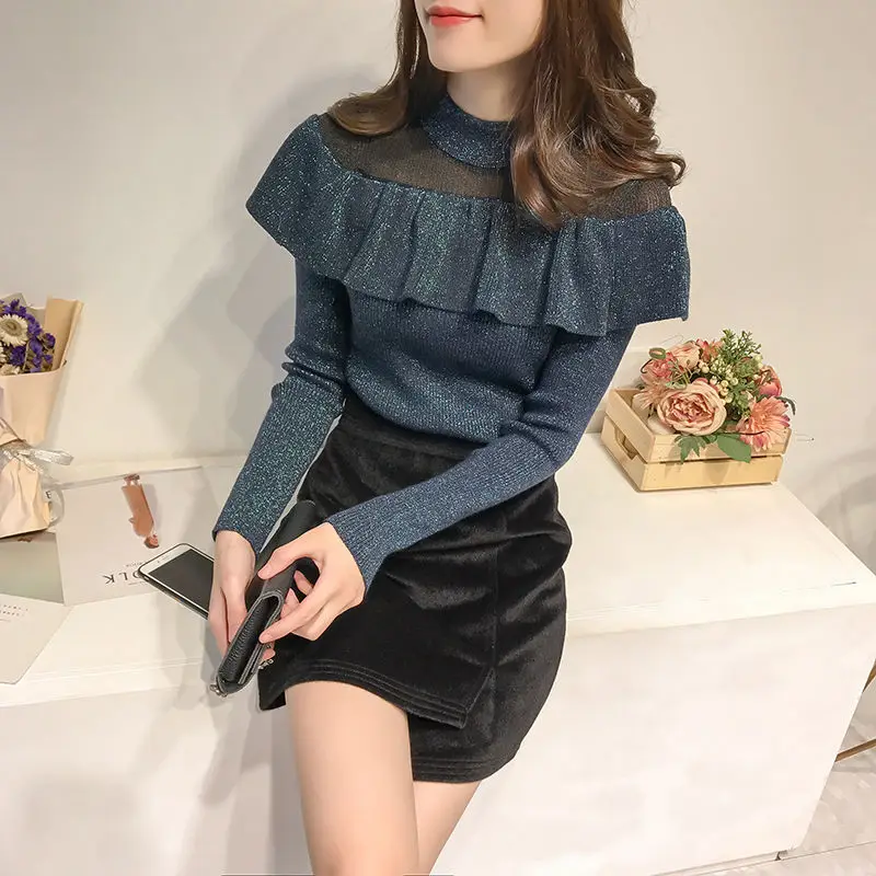 2021 весна и осень новая трикотажная Женская яркая шелковая гофрированная