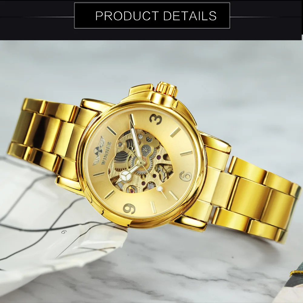 

Часы наручные WINNER женские механические, Роскошные водонепроницаемые с отверстиями, из нержавеющей стали, подарок, 2021