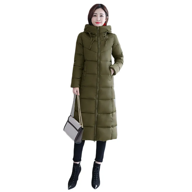 Женское зимнее пальто черная длинная свободная парка с капюшоном новинка 2018