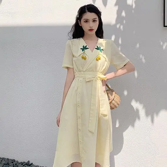 Летнее свободное Полосатое платье с короткими рукавами и v образным вырезом