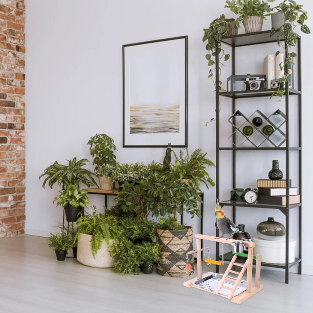 

1 Set Parrot Standing Rack Swing Climbing Ladder Training Racks with Feeder Cups