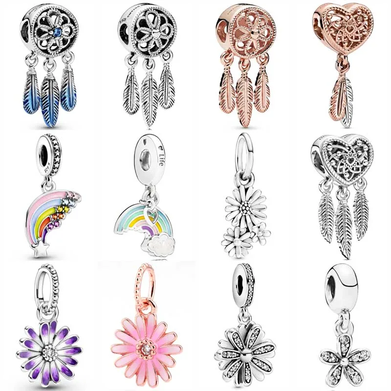 

Подвеска «сделай сам», голубой Ловец снов, красочная Радуга, фиолетовый и розовый, женская бижутерия из стерлингового серебра 925 пробы, подх...