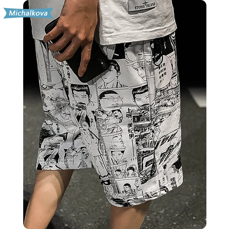 

Japan Cartoon Punk Style shorts Harajuku women/Men's clothes loose comfortable Hiphop printing Streetwear High street michalkova