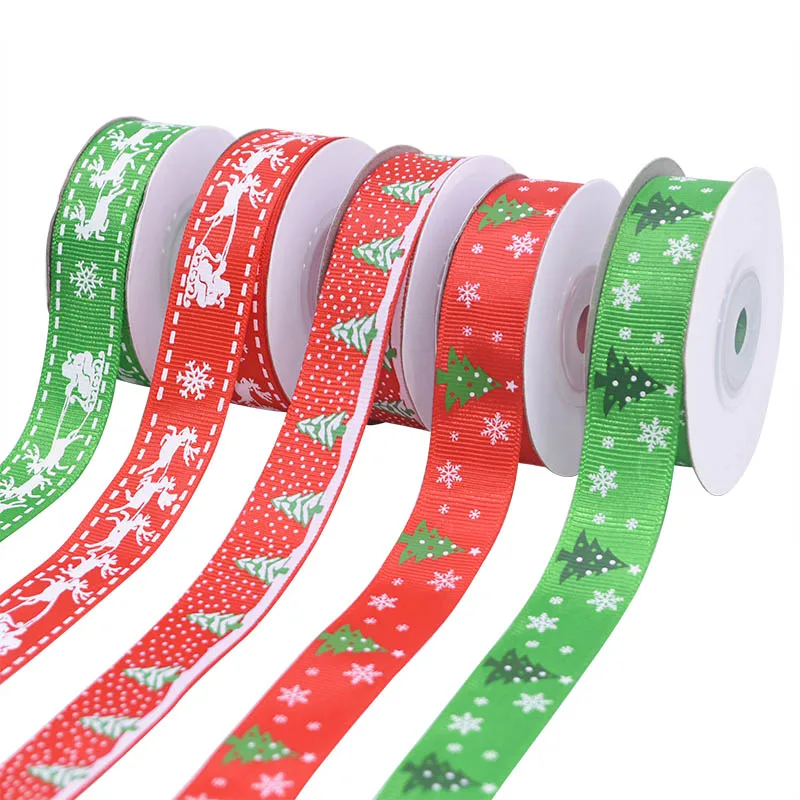 10 ярдов/рулон 20 мм Рождественская елка Лось Снежинка печатная Красная Зеленая