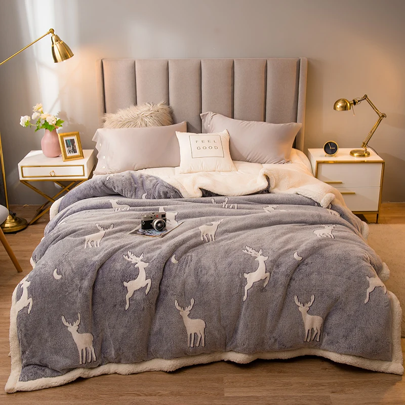 

5D Snowflake Fleece Throw Duvet Cover 1pc Milk Cashmere Blanket Pastoral Warm Comforter Bag No Filing Velvet Bed Blanket AB Side