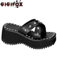 brand 2021 high heels black gothic comfy walking chunky heels summer platform sandals shoes woman slipper big size 43
