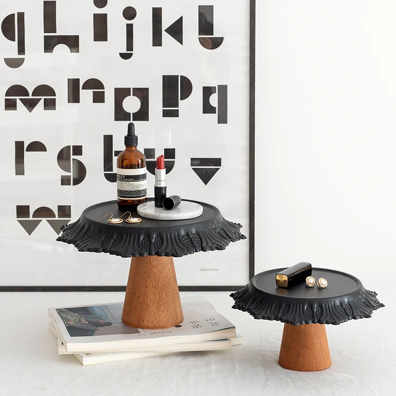 Тарелки для тортов в европейском стиле с деревянной подставкой фарфоровые