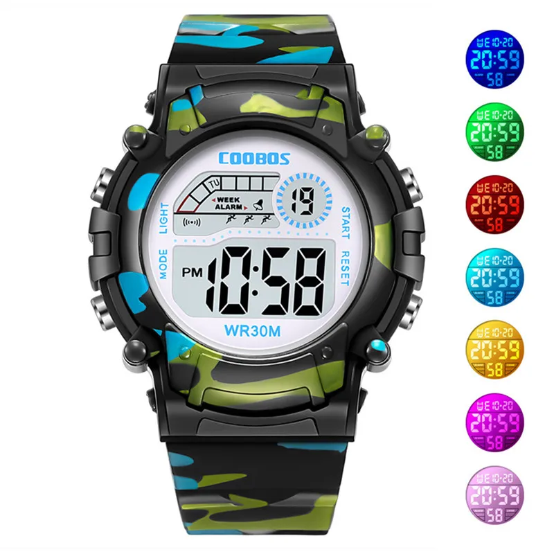 Camouflage Watches Children Watch Led Digital Wristwatch Kids Boys Girs Students Clock Waterproof Sport Gift Relojes Army Green