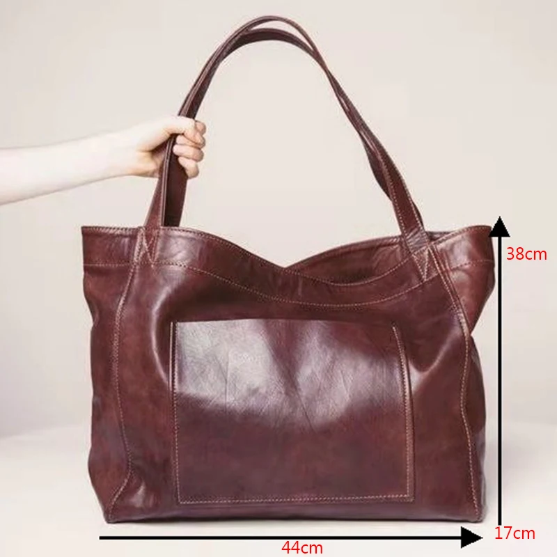 

FUNMARDI Women's Large Bags Soft Leather Shoulder Bags Oil Wax Leather Bags 2021 New Tote Bags Casual Shopping Bag Lady WLHB2304