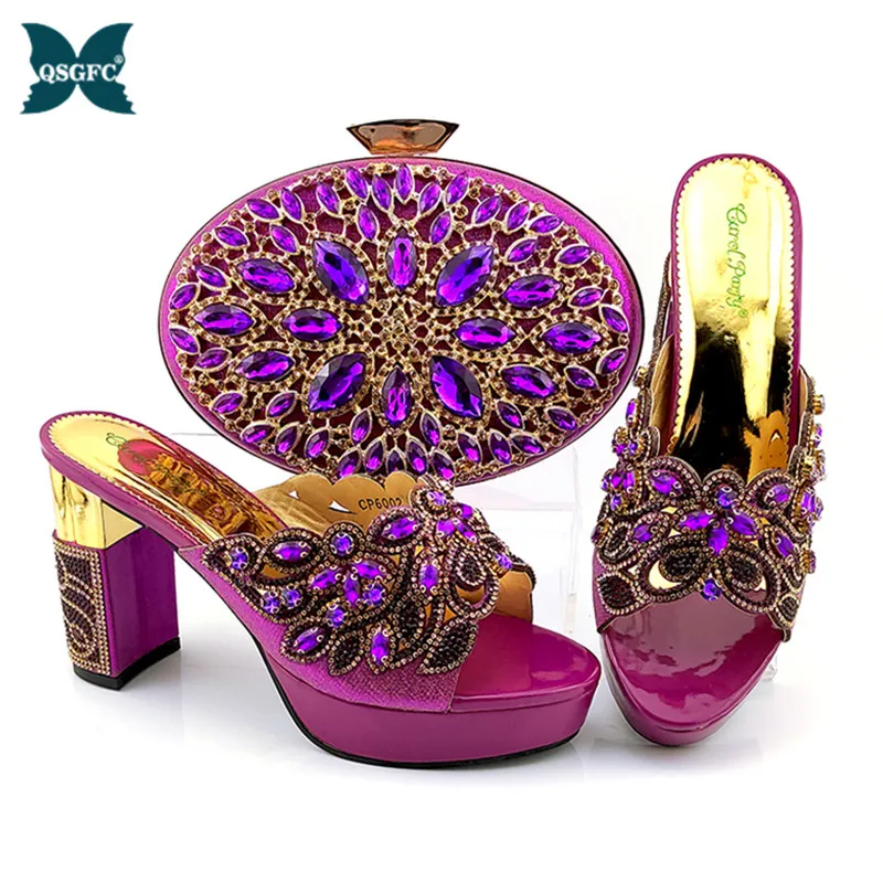 Новые модные свадебные босоножки на высоком каблуке фиолетового цвета Блестящие
