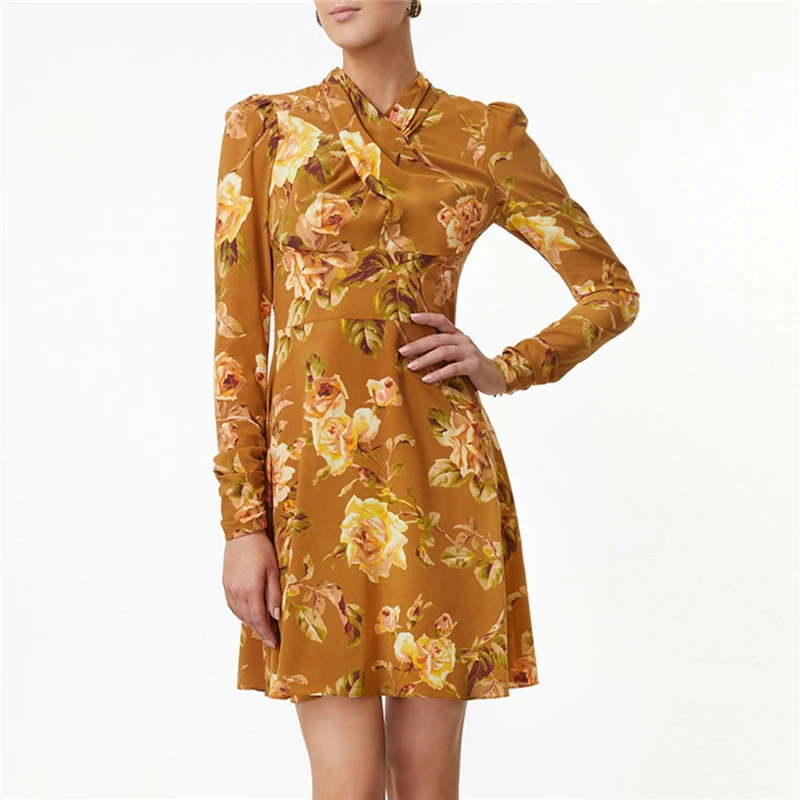 Осень-зима 2019 дизайнерское платье с цветочным рисунком женское винтажное