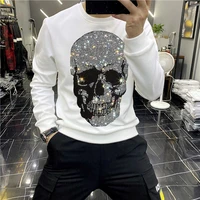European Winter 2021 Brand Mens Hoodie Shiny Skull Hot Diamond Fashion Hoody Fleece Warm Casual Sweatshirt Street Star Oversize