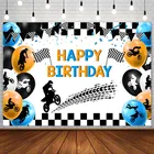 Фон для фотосъемки мальчиков с изображением мотоцикла Гонки дня рождения синего желтого воздушного шара фон для фотосъемки реквизит для декора фотостудии