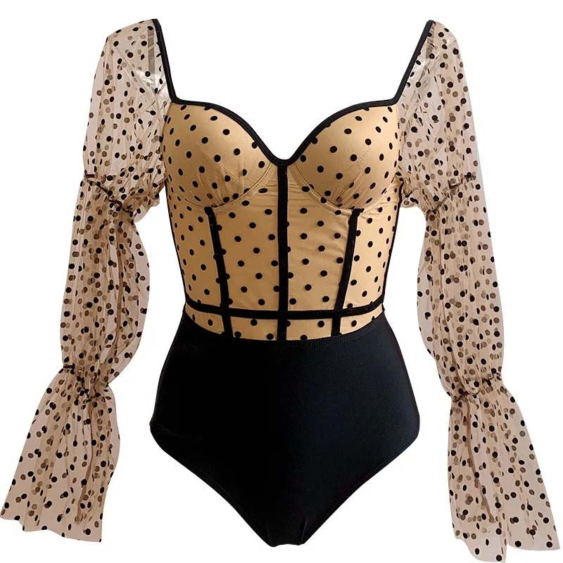 

One Piece Women's Swimsuit Swimwear Girls Woman Swimming Wear Rushguard Indoor Female New Sexy Long Sleeve Fairy Fan Letter