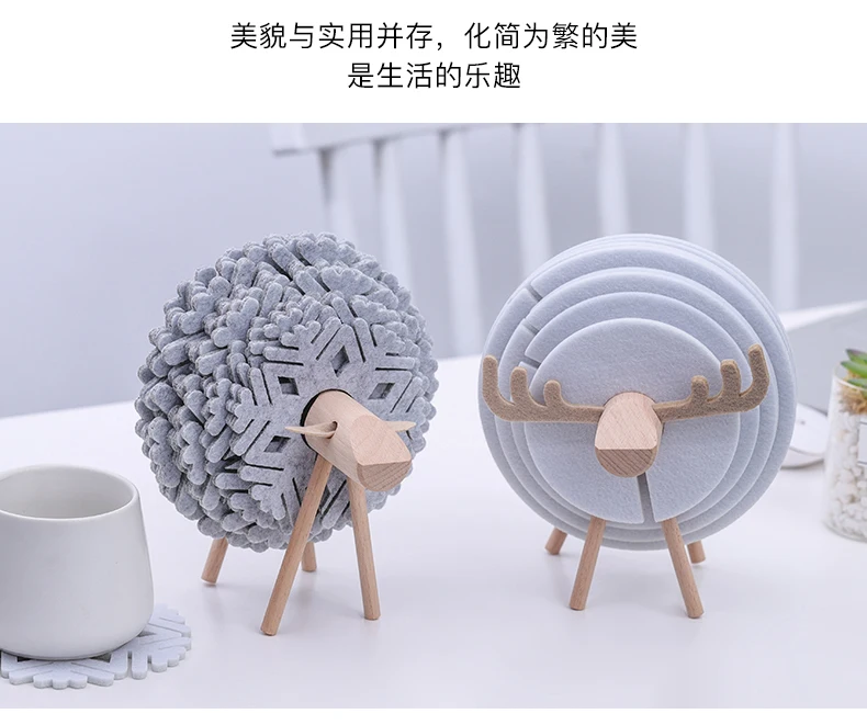 Felt Anti-scalding Coaster Home Decoration Livingroom Kitchen Reindeer Coffee Cup Coaster Set Creative Practical Ornaments