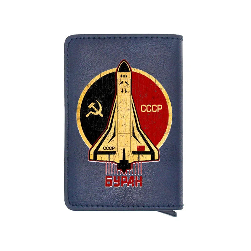 

Vintage CCCP Space Force Card Holder Wallet Classic Men Women Leather Rfid Aluminum Communism Short Purse