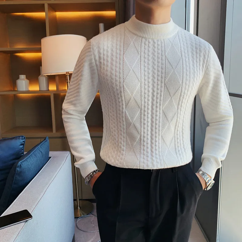 

British Style Autumn Winter Turtleneck Fashion Thick Warm Casual Knitted Twist Sweater Men Clothing 2020 Slim Fit Pull Homme 3XL