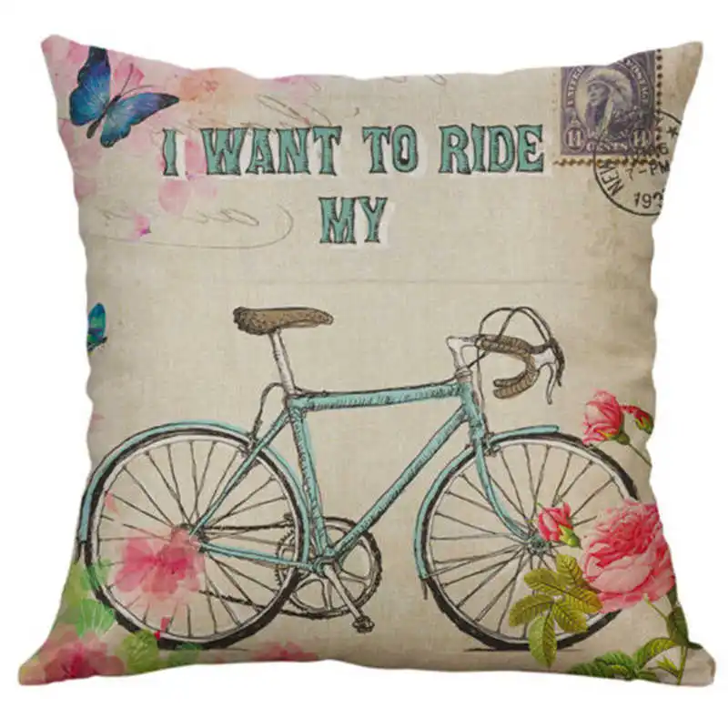 Винтажная наволочка с цветочным узором для велосипеда хлопок лен 45*45 см