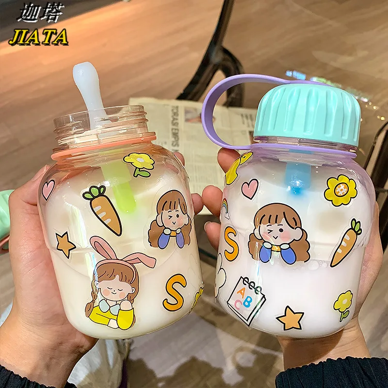 

Water Bottle Space Portable Straw Cup Large Capacity Plastic Cup Cute Ins Wind Student Forest Fresh Water Cup Kawaii Bottle