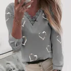 Женская кружевная блузка в стиле Харадзюку, элегантная рубашка с V-образным вырезом и длинным рукавом в стиле пэчворк, размера плюс, 40 #, на весну
