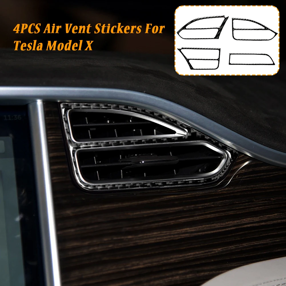

4pcs Accessories Auto Decorative Protective Cover Air Vent Sticker Car Interior Replacement Parts Carbon Fiber For Tesla Model X