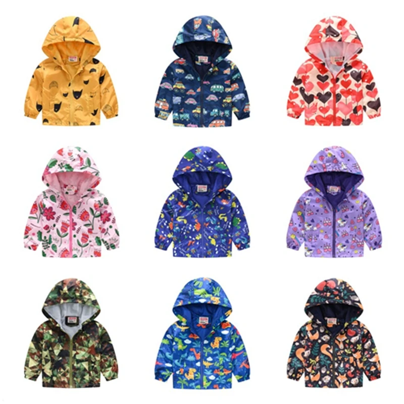 

Children Jackets Spring Autumn Kids Outerwear Coats For Baby Boys Girls Cartoon Print Hooded Windbreaker Jacket Outing Clothes