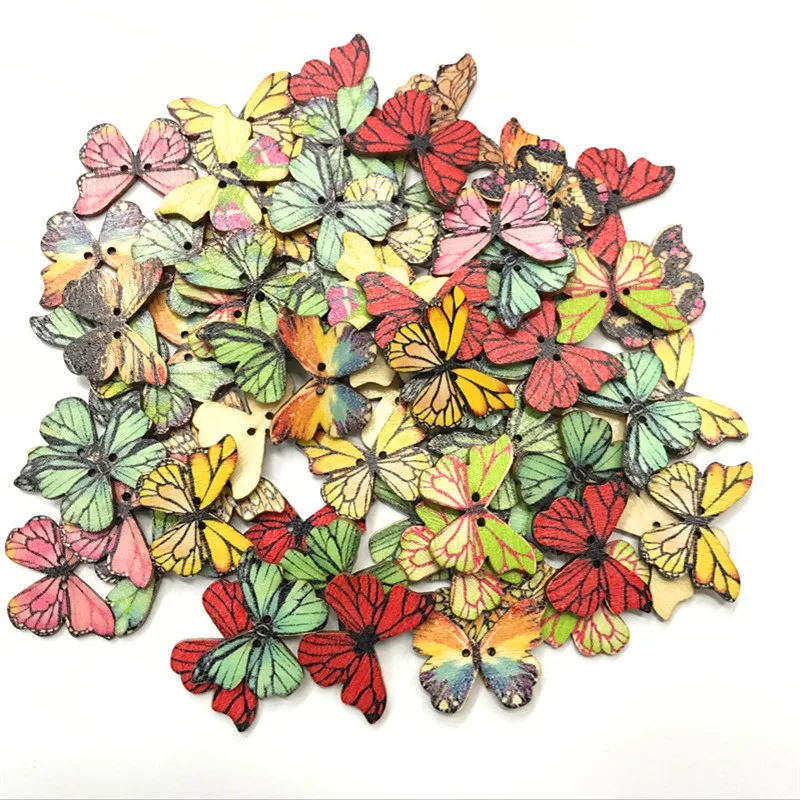 50 упаковок деревянных коричневых пуговиц в виде бабочки для искусственных кофе