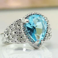 new water drop ring set with light blue zircon womens wedding engagement ring jewelry size 6 10