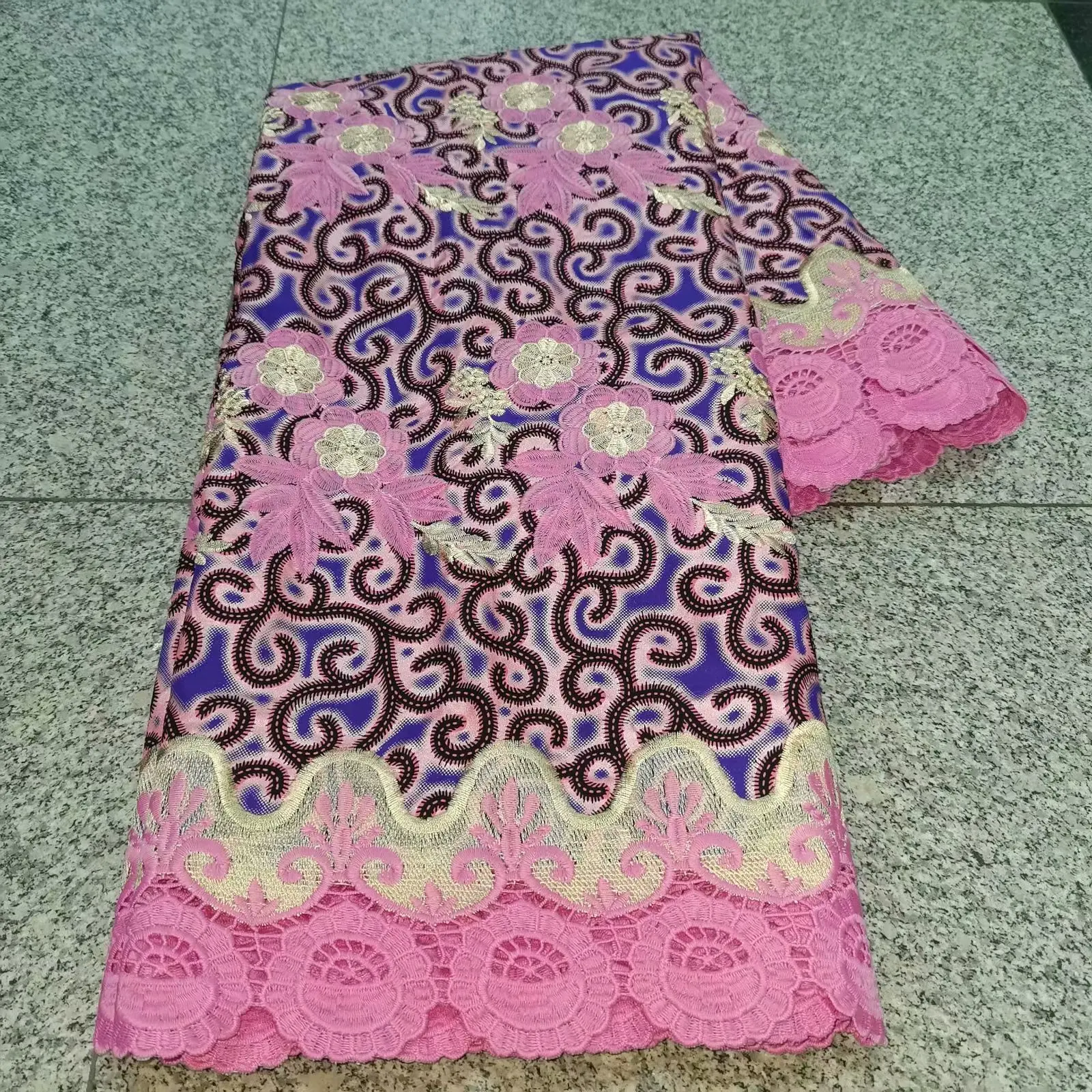 

6 Yards African Real Cotton Print Wax Ankara Fabric With Cord Lace Nigerian Embroidered Material Tissus Tela For Sewing VRL3