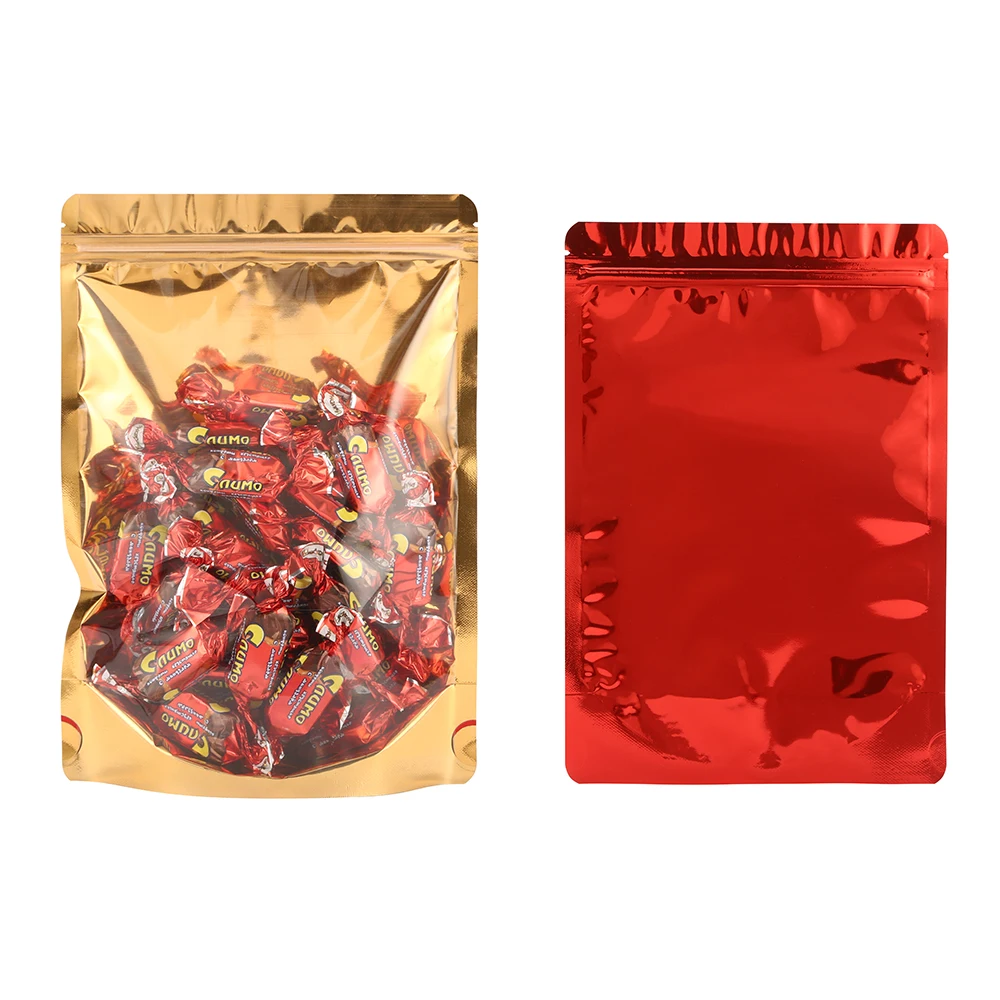 

Half Transparent Inner Gold Back Red Mylar Foil Ziplock Pouch, 100pcs Self-Standing Plastic Zip Emballage,Cookie Food Sachet