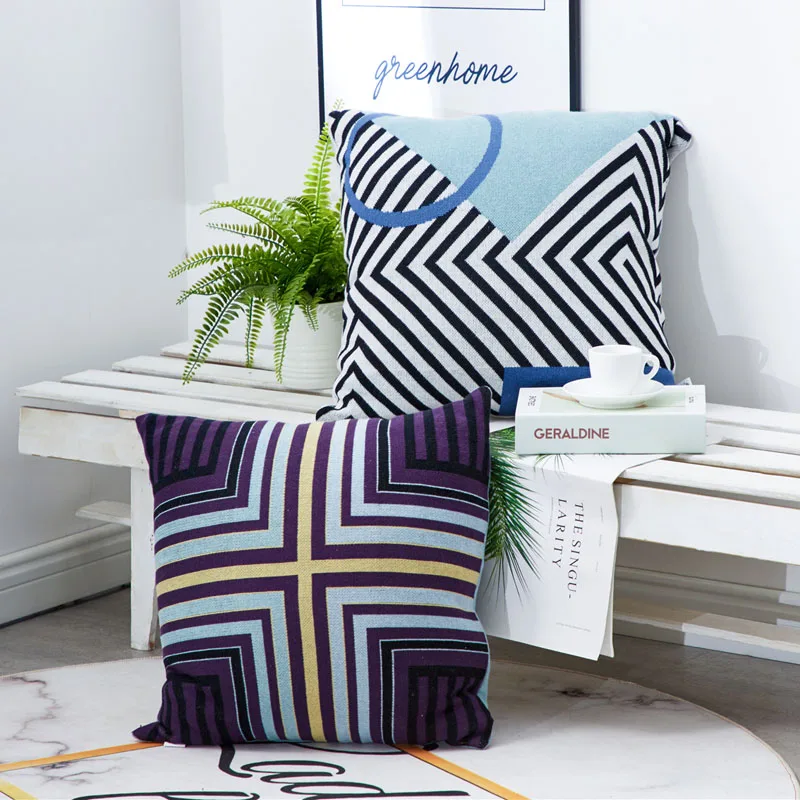 Нордическая трикотажная наволочка с геометрическим рисунком жаккард полный