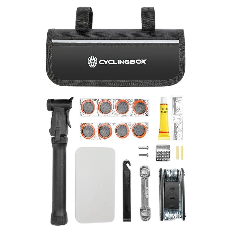 

CYCLING BOX Bike Tire Repair Tool Kit Mini Bicycle Tire Pump Tire Puncture Repair Kit Bike Multi Tool Set with Bike Tool Bag